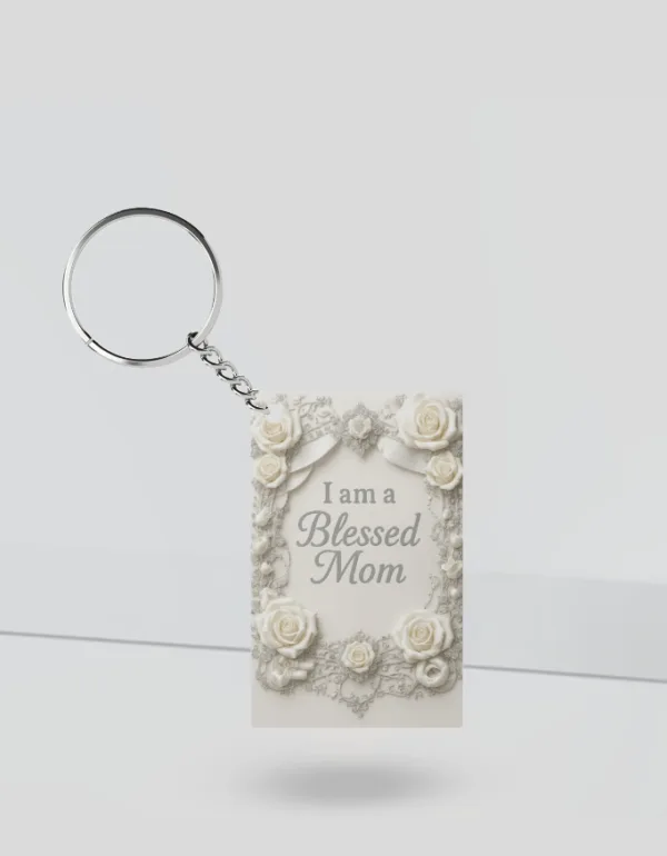 Blessed Mom Elegant Roses Keychain