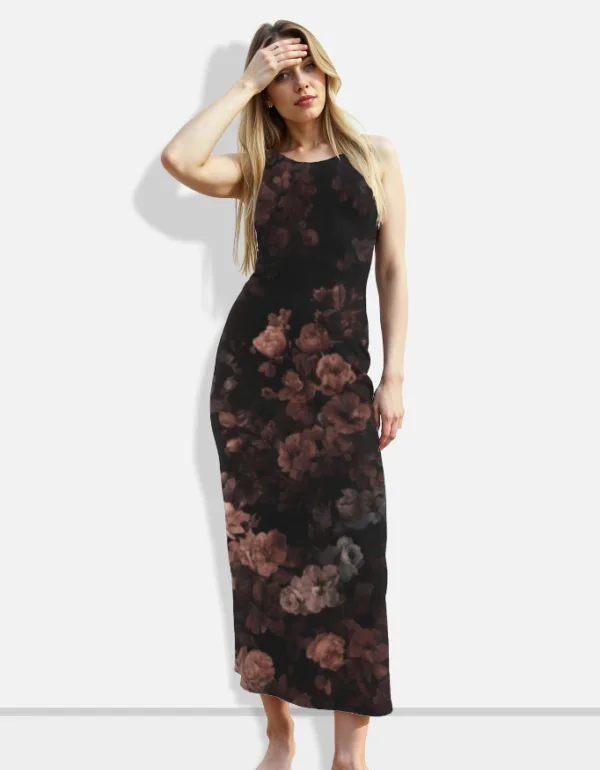 Black Floral Bodycon Dress - Image 3