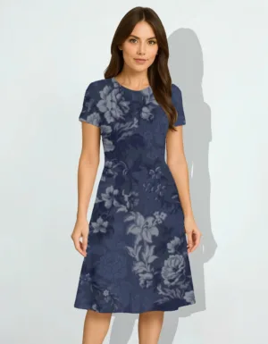 Blue Floral A-Line Dress