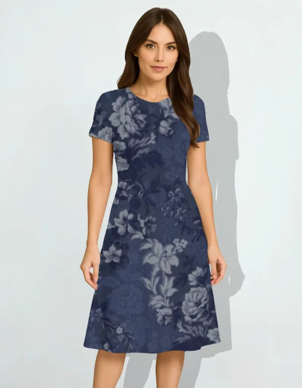 Blue Floral A-Line Dress - Image 2