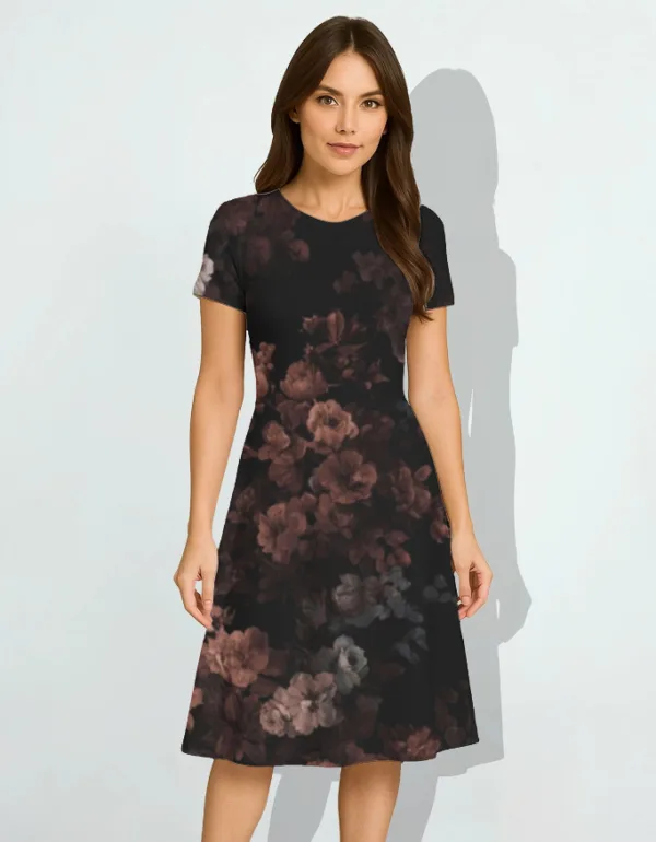 Black Floral A-Line Dress