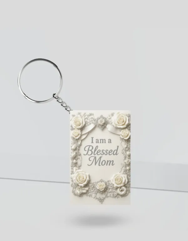 Blessed Mom Elegant Roses Keychain - Image 2