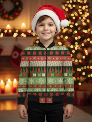 Xmas Pattern Kids Unisex Bomber Jacket