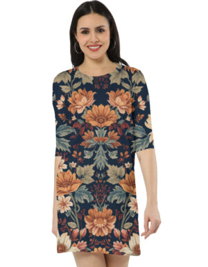 Traditional Floral Print T-Shirt Dress