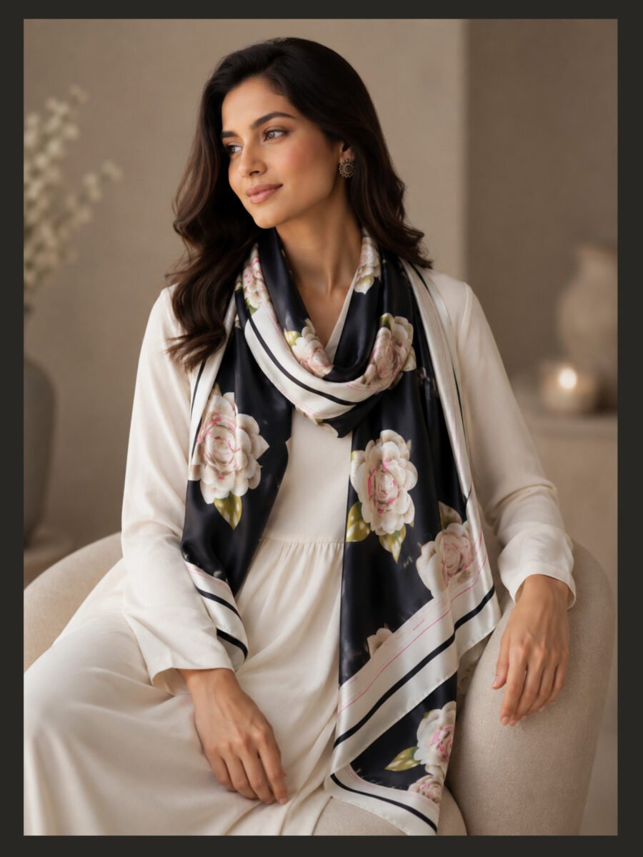 Blessed Signature Scarf – Black Regal Bloom - Image 4