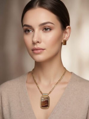 Brown Stone Pendant Set