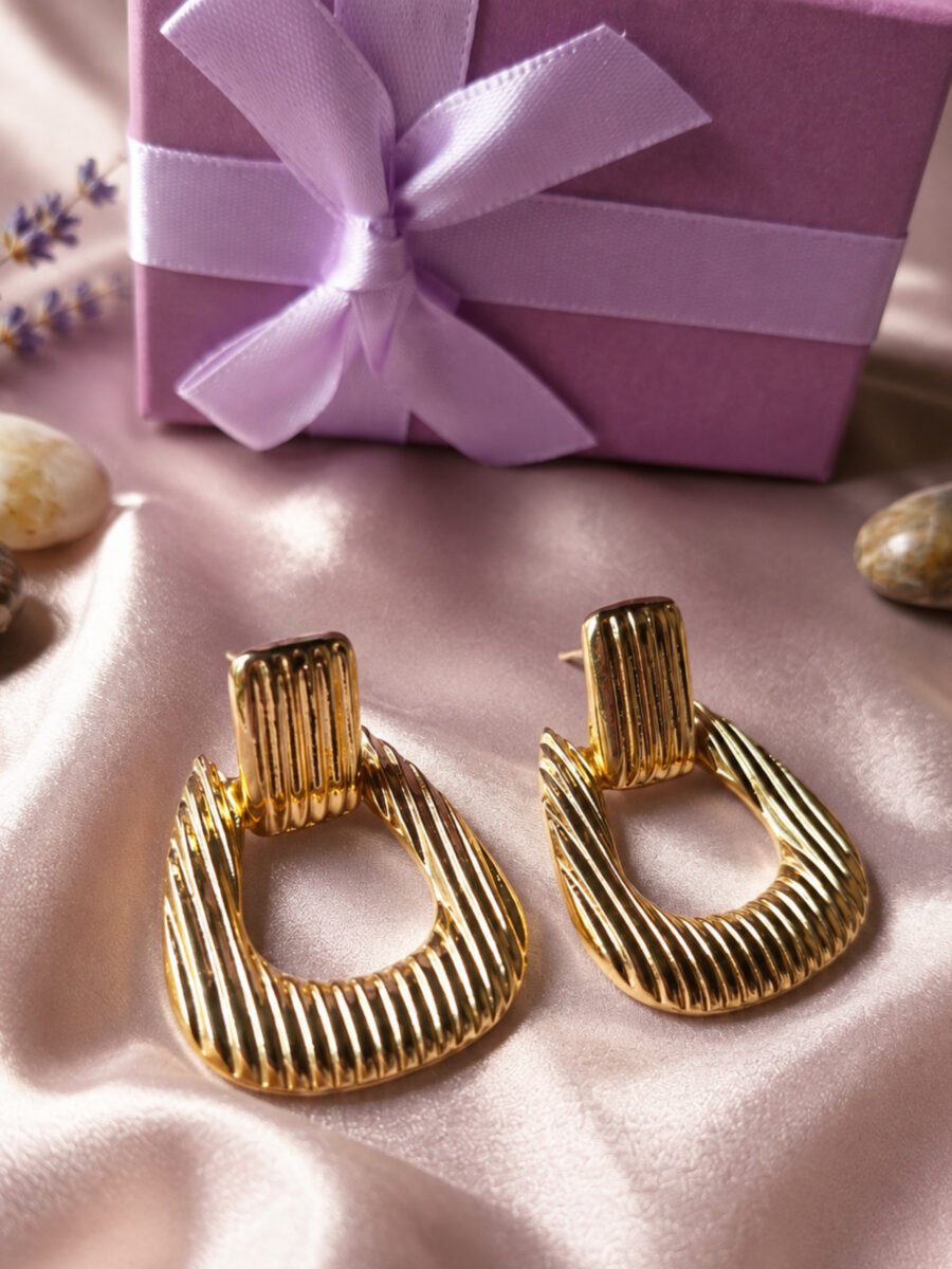 Golden Textured Earrings - Image 3