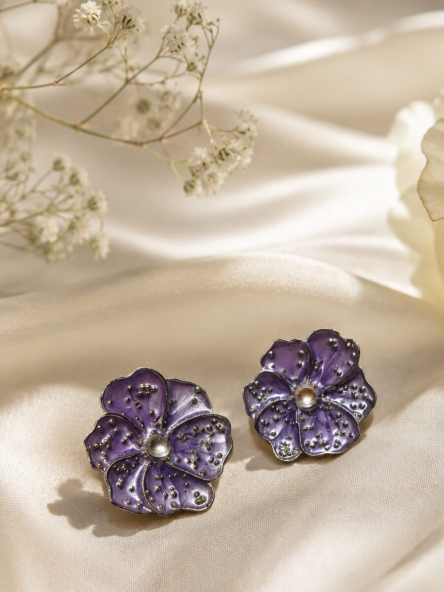 Violet Flower Earrings - Image 2