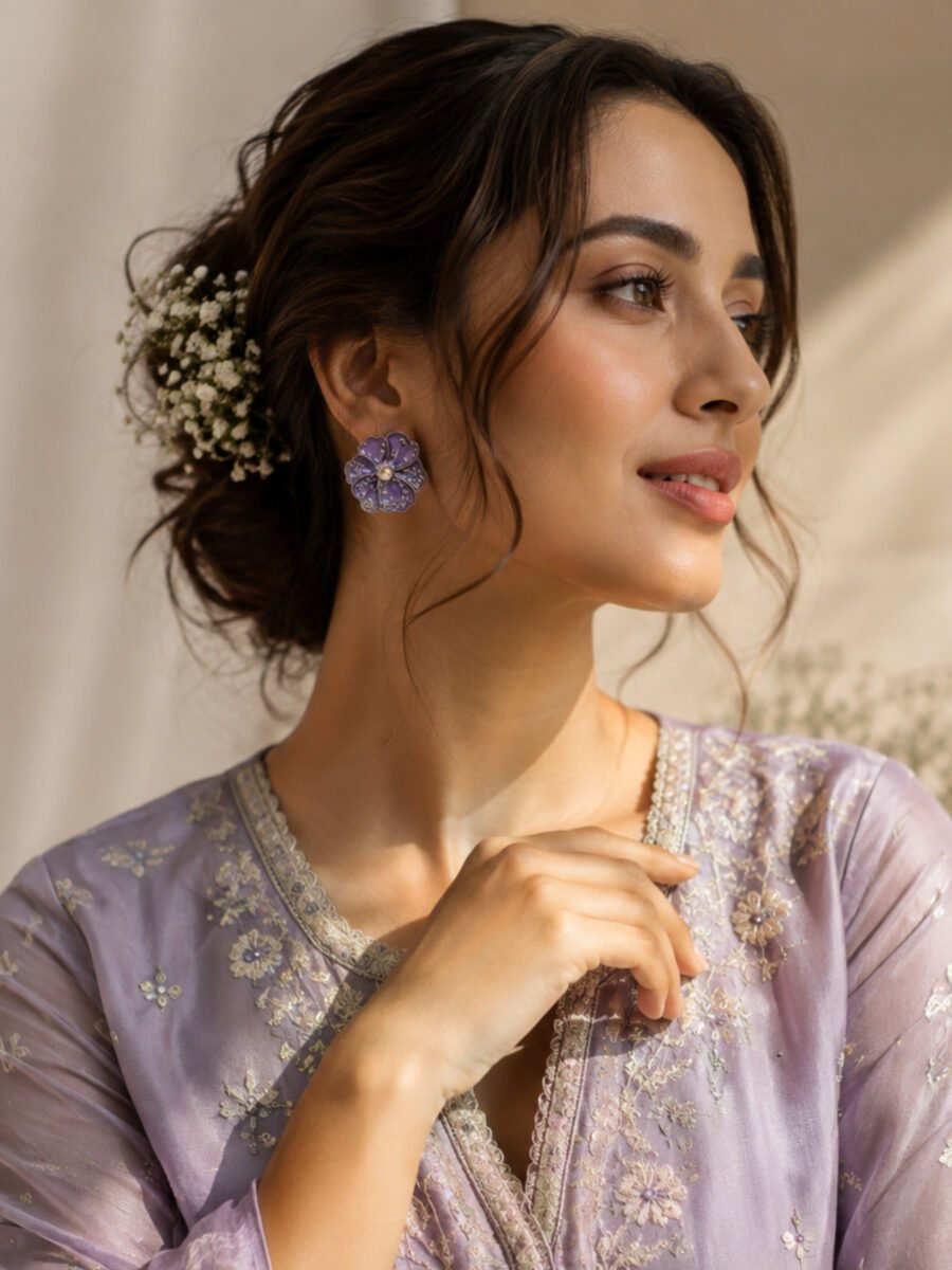 Violet Flower Earrings - Image 3